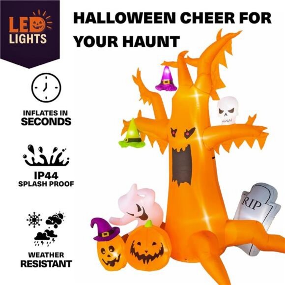 8 ft Halloween Inflatable Spooky Tree, with Ghosts Pumpkins Skull and Tombstone - Picture 5 of 7